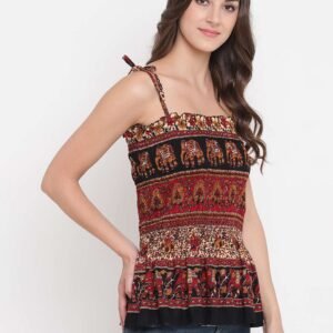 Women's Rayon Printed Casual Summer Style Tie Shoulder Straps Free Size Tank Top ( Multi9)