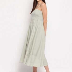 Women's Viscose Rayon Solid Shoulder Straps Sleeveless Flared Gown Drees (Light Grey)